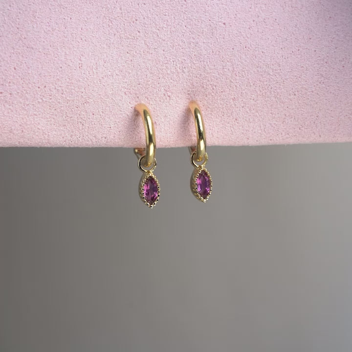 Hoop Charms Flora One Leaf Rhodolite Gold