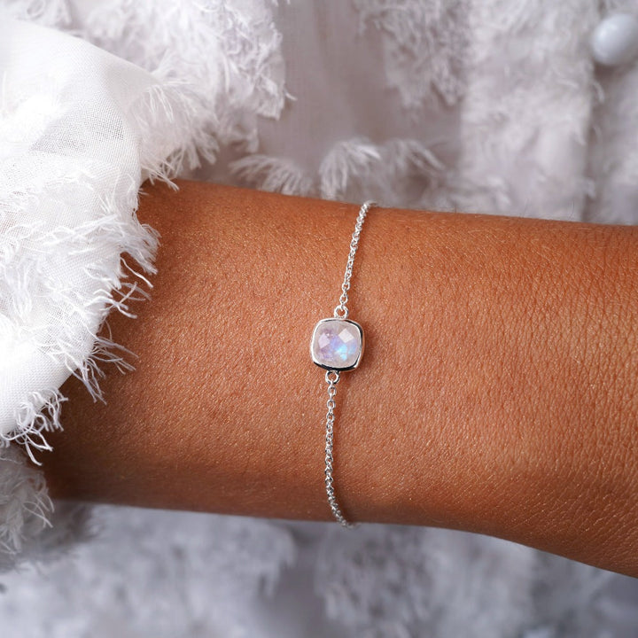 Silver bracelet with crystal Rainbow Moonstone. Bracelet with Moonstone, which is June's birthstone and has a beautiful shimmer.