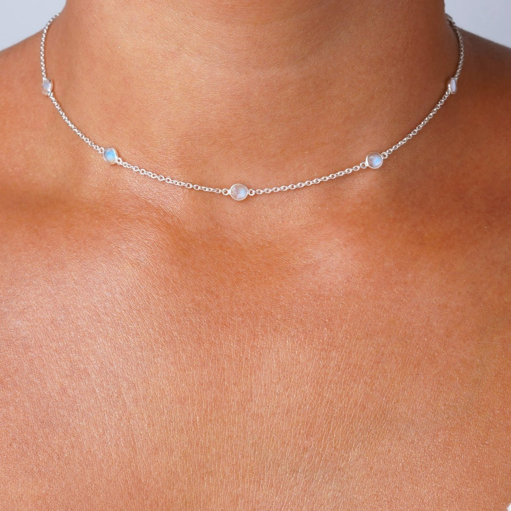 Necklace with crystal Rainbow Moonstone, which is the birthstone of June. Crystal necklace with Moonstone that gives a magical shimmer.