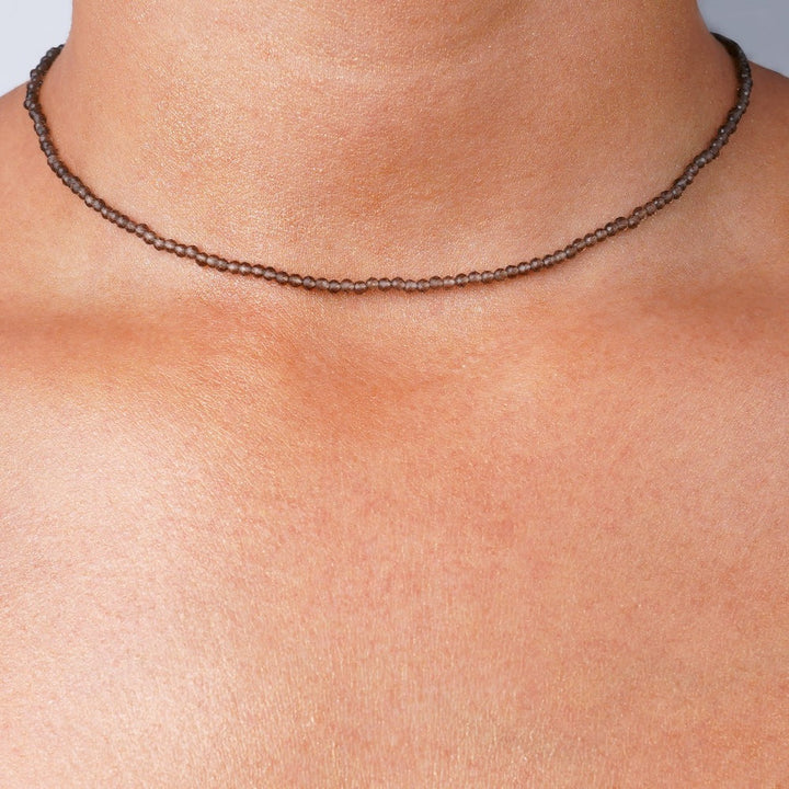 Necklace with Smoky Quartz, which is a protective gemstone. Smoky quartz necklace that has a brown color in a modern design.