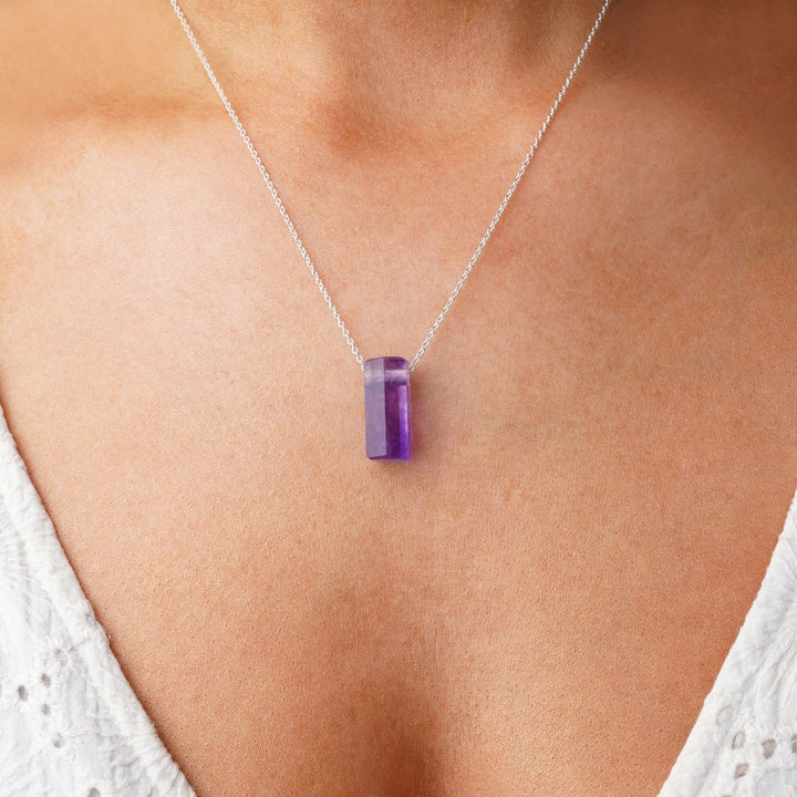Crystal pendant with Amethyst to wear as a necklace. Amethyst gemstone necklace which is the birthstone of February.