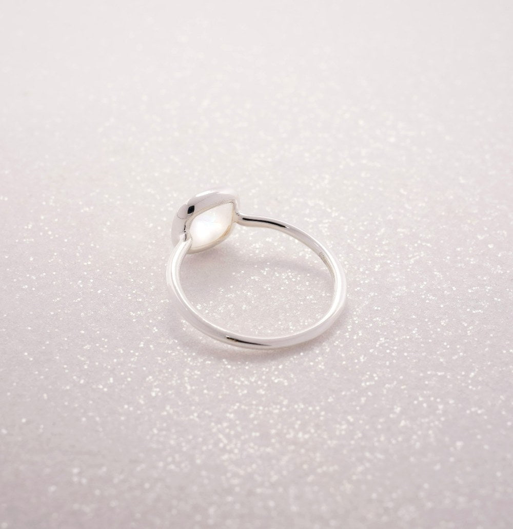 Moonstone ring in sterling silver which is the birthstone of June. Crystal ring with Rainbow Moonstone in silver.
