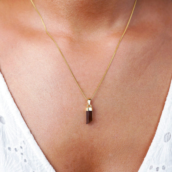 Necklace with Smoky quartz tip in gold vermeil. Jewelry with gemstone Smoky Quartz that protects against negative energies.