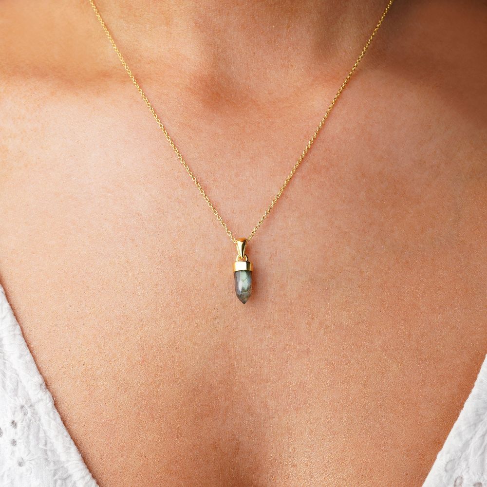 Necklace with Labradorite as a mini point. Crystal jewelry with Labradorite, which is a magical crystal.