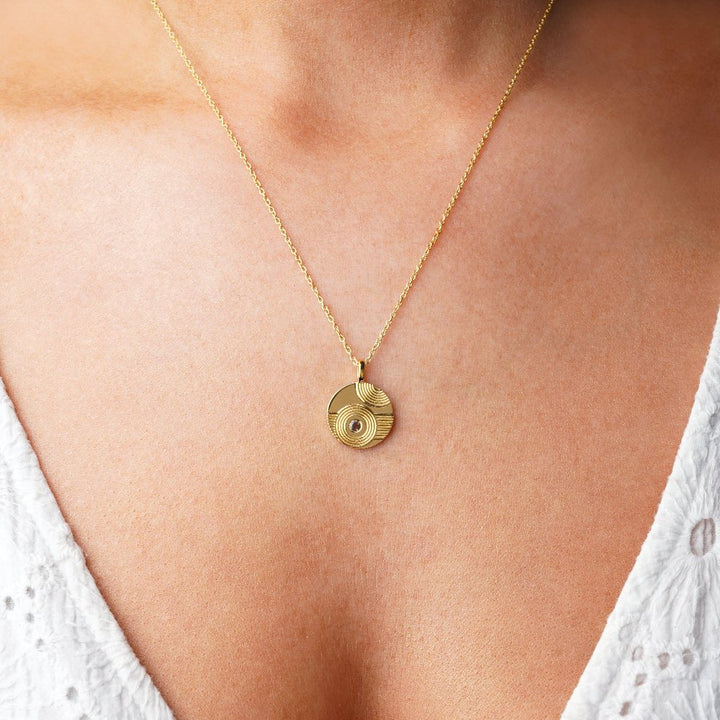 Gold coin necklace with Smoky quartz. Zen garden necklace with brown crystal Smoky quartz.