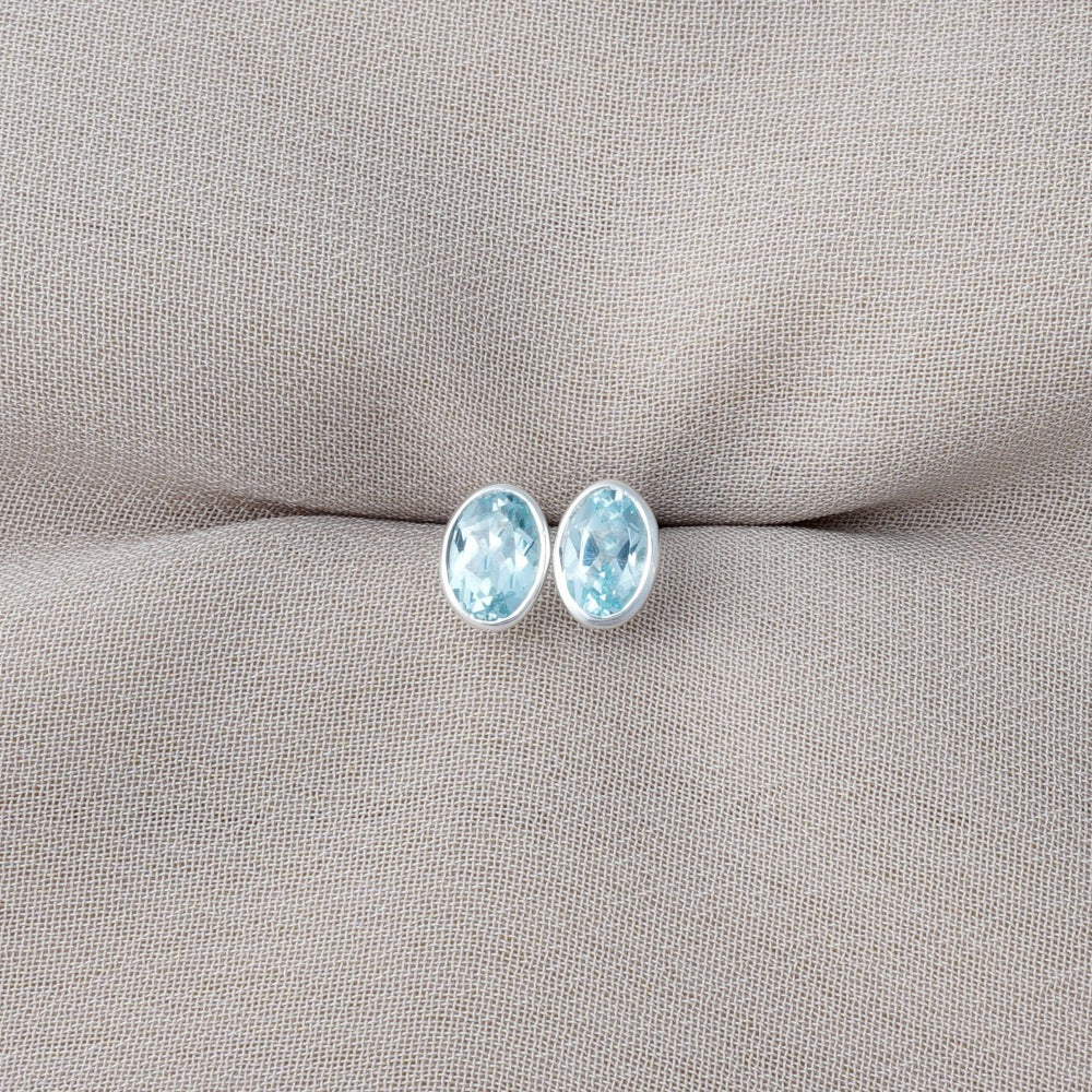Crystal earrings with Blue Topaz in silver. December birthstone jewelry with Blue Topaz earrings.