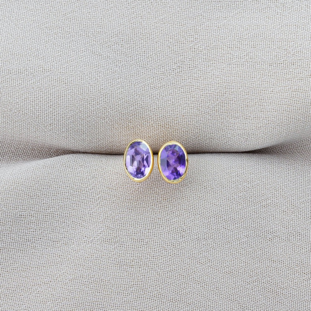  Crystal earrings with purple crystal Amethyst. February birthstone earrings with Amethyst in gold.