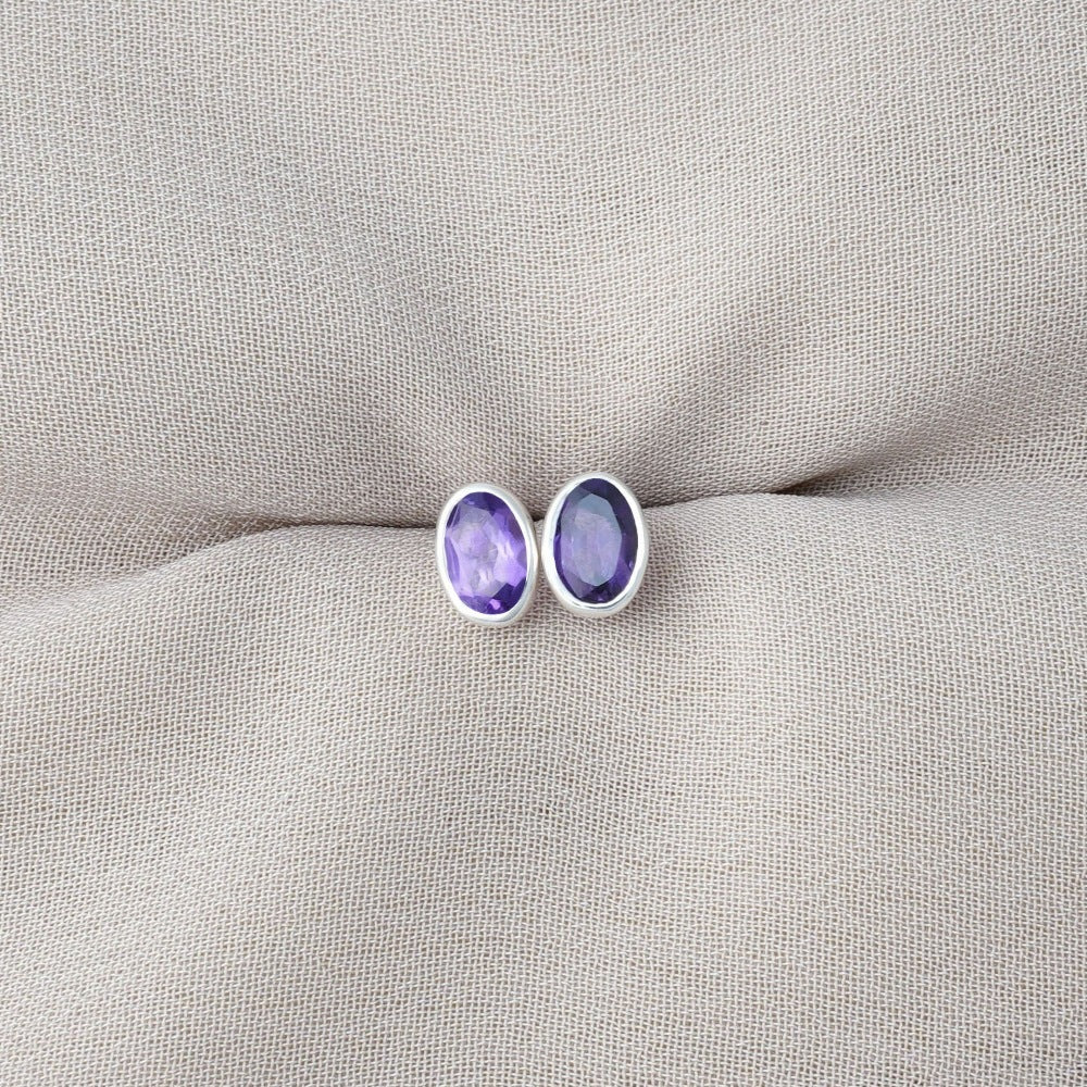 Silver earrings with purple crystal Amethyst. February birthstone earrings with Amethyst.