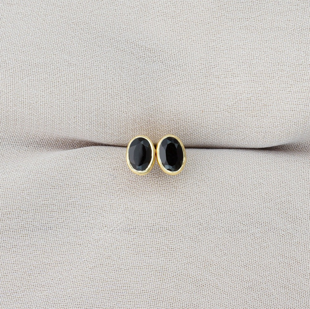 July birthstone Onyx earrings in gold. Crystal earrings with genuine black onyx crystals.