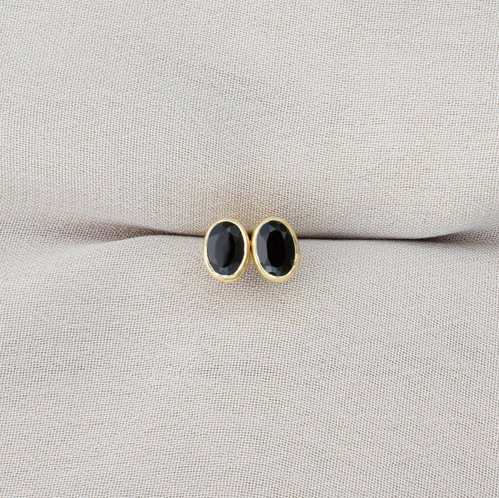 July birthstone Onyx earrings in gold. Crystal earrings with genuine black onyx crystals.