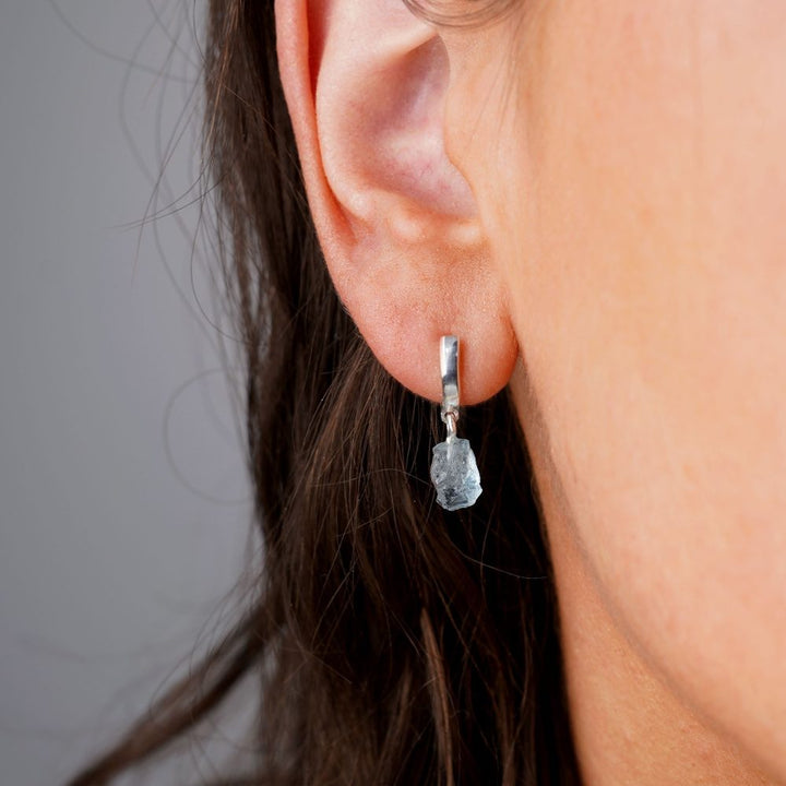  Silver earrings with blue stone Aquamarine in raw form. Aquamarine earrings in silver.