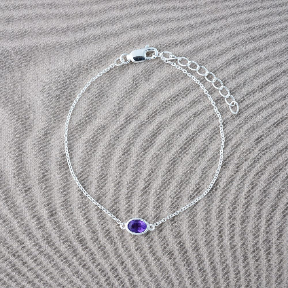 Silver bracelet with February birthstone Amethyst. Crystal bracelet with genuine gemstone Amethyst in silver.
