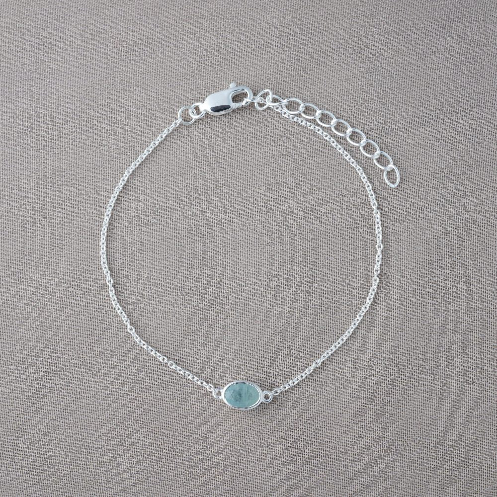 Silver bracelet with blue stone Aquamarine. Bracelet with March birthstone Aquamarine.