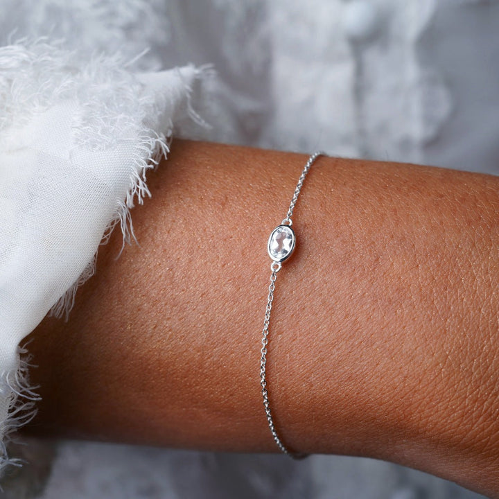 Bracelet with Clear Quartz in silver. Crystal bracelet with Clear Quartz which is the birthstone of April.