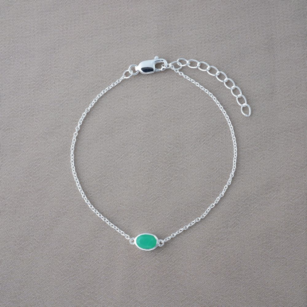 Bracelet with May birthstone Chrysoprase in silver. Crystal bracelet with real gemstone Chrysoprase which has a green color.