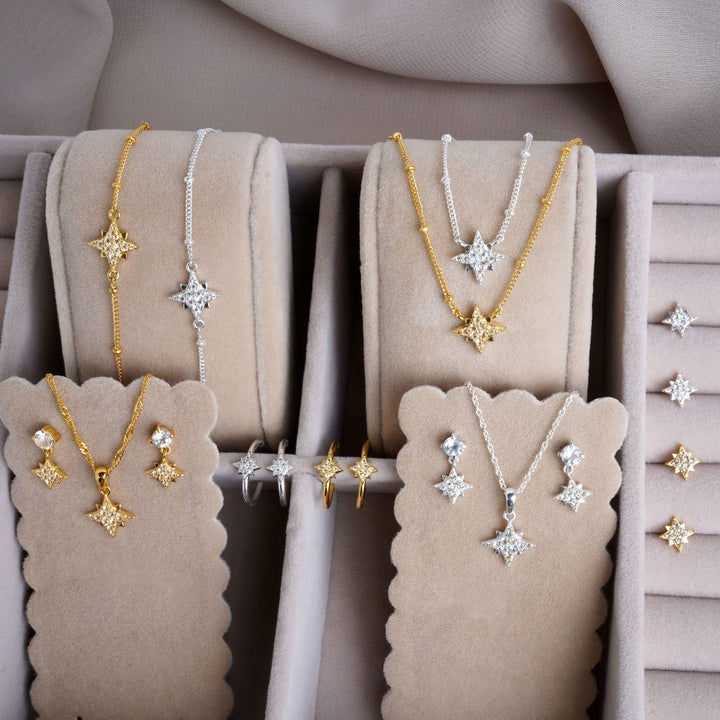 Star collection, star collection. Modern jewelry with stars and real crystals.