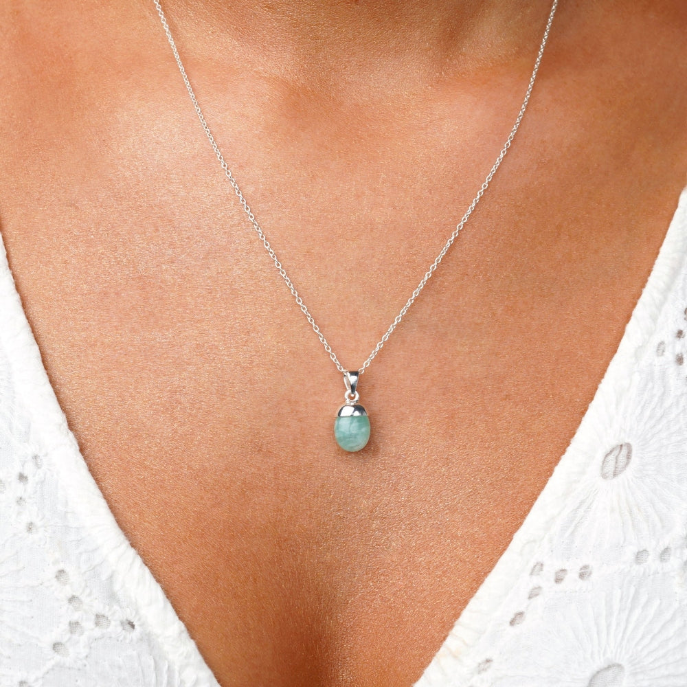 Necklace with turquoise stone Amazonite which stands for courage. Jewelery with turquoise crystal Amazonite in silver.