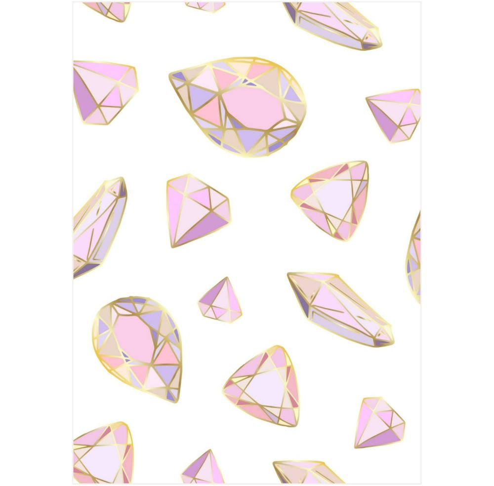 Card with crystals in pink/purple and gold. Gemstones card in pink, purple and gold.